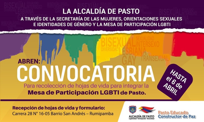Convocatoria para integrar la Mesa de Participación LGBTI de Pasto