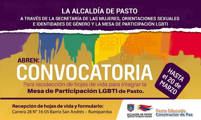 Convocatoria Mesa de Participación LGBTI de Pasto