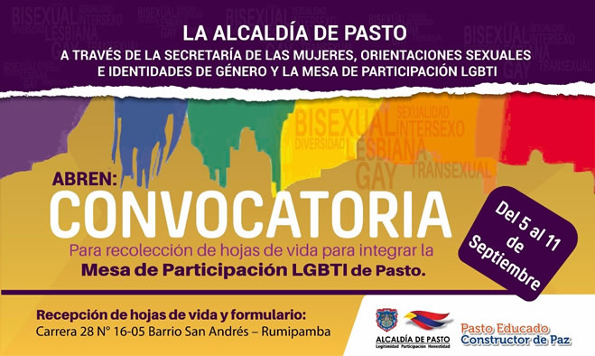 Convocatoria para para integrar Mesa de Participación LGBTI de Pasto