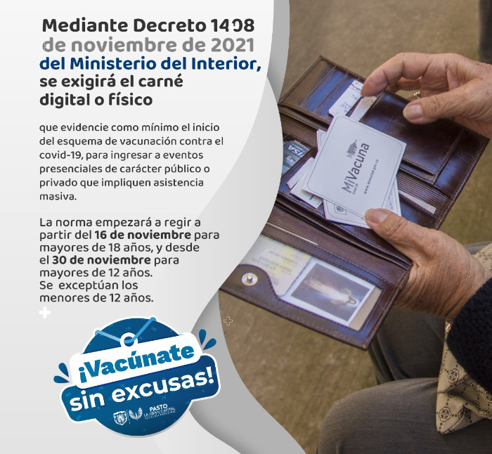 Pieza gráfica decreto 1408 Ministerio del Interior exigencia carné de vacunación contra el COVID-19