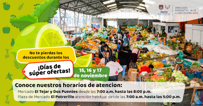 Pieza gráfica invitación super oferta plazas de mercado