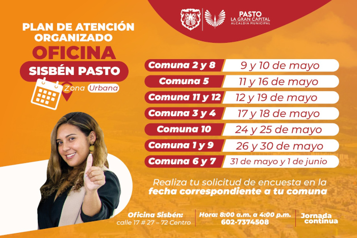 Calendario plan atención oficina Sisbén