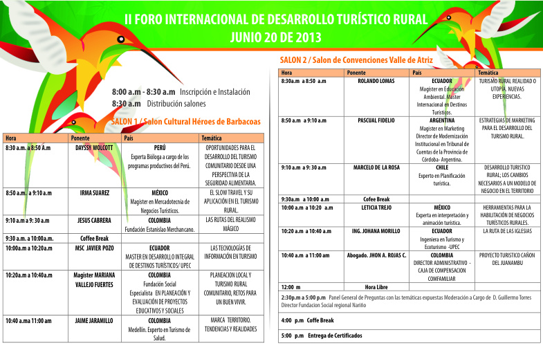 Programación II foro internacional de turismo rural - Pasto 2013