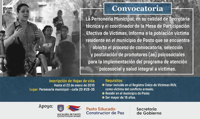 Convocatoria selección y postulación de promotores psicosociales