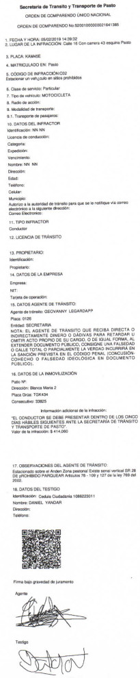 Comparendo electrónico STTM - 2019